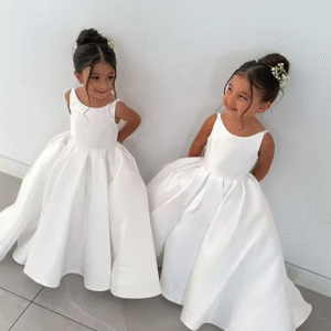 Vestido de menina flor marfim com alça de laço mini vestido de noiva crianças