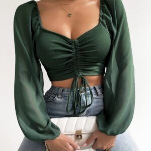 Cropped Drapeado Manga Longa Verde