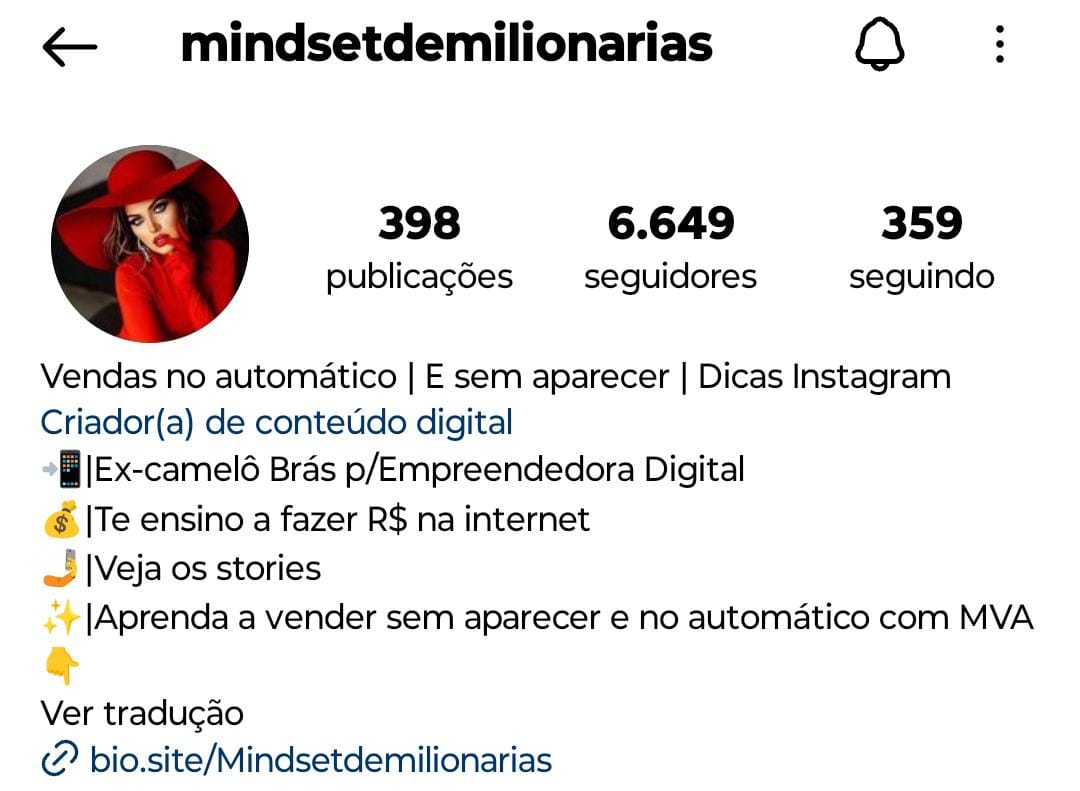 Bio Estruturada Mindset de Milionarias - Diamond Publi Oficial
